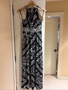 White House Black Market New Black & White Floral Halter Maxi Dress